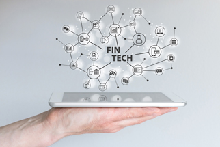 fintech diagram over tablet held on hand